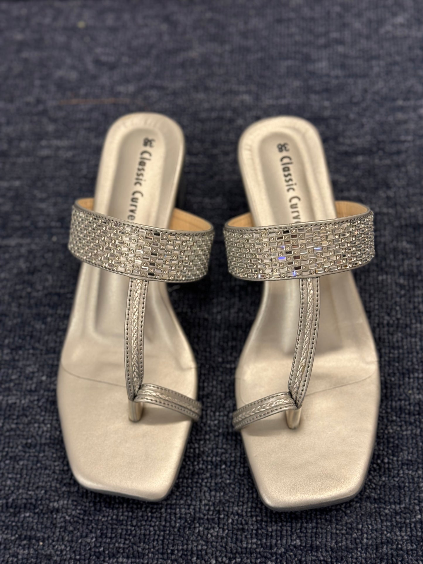 Silver stone embroidered kolapuri