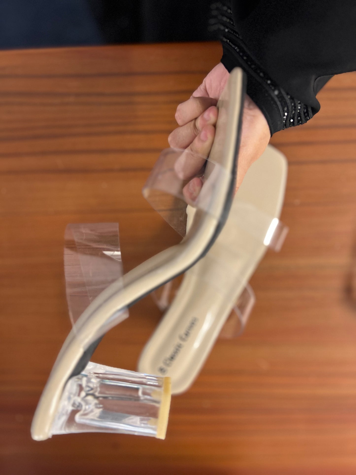 Transparent Glass Heels - Cream