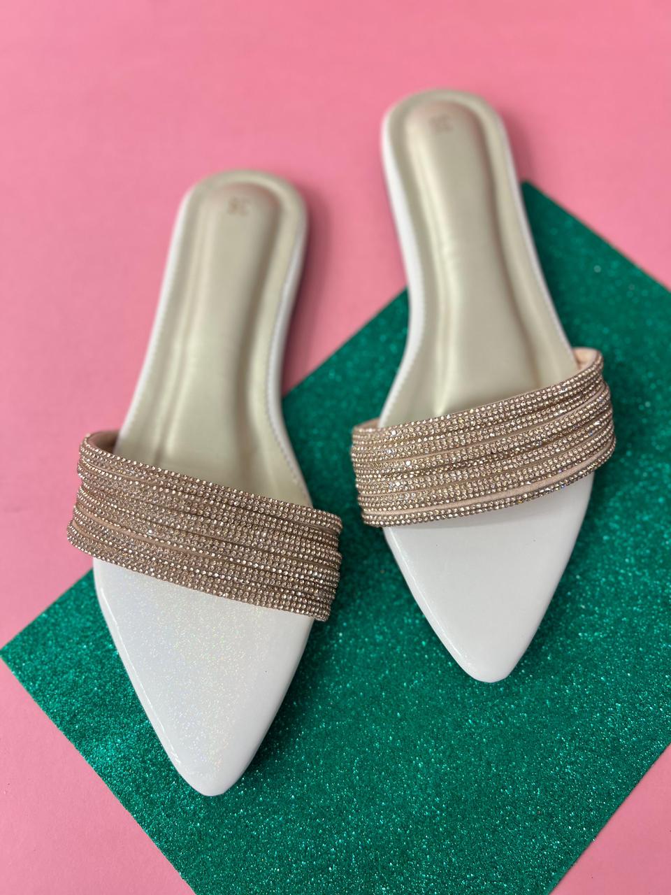 Glittery Flats - White