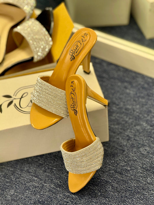 Stone studded nude pencil heels