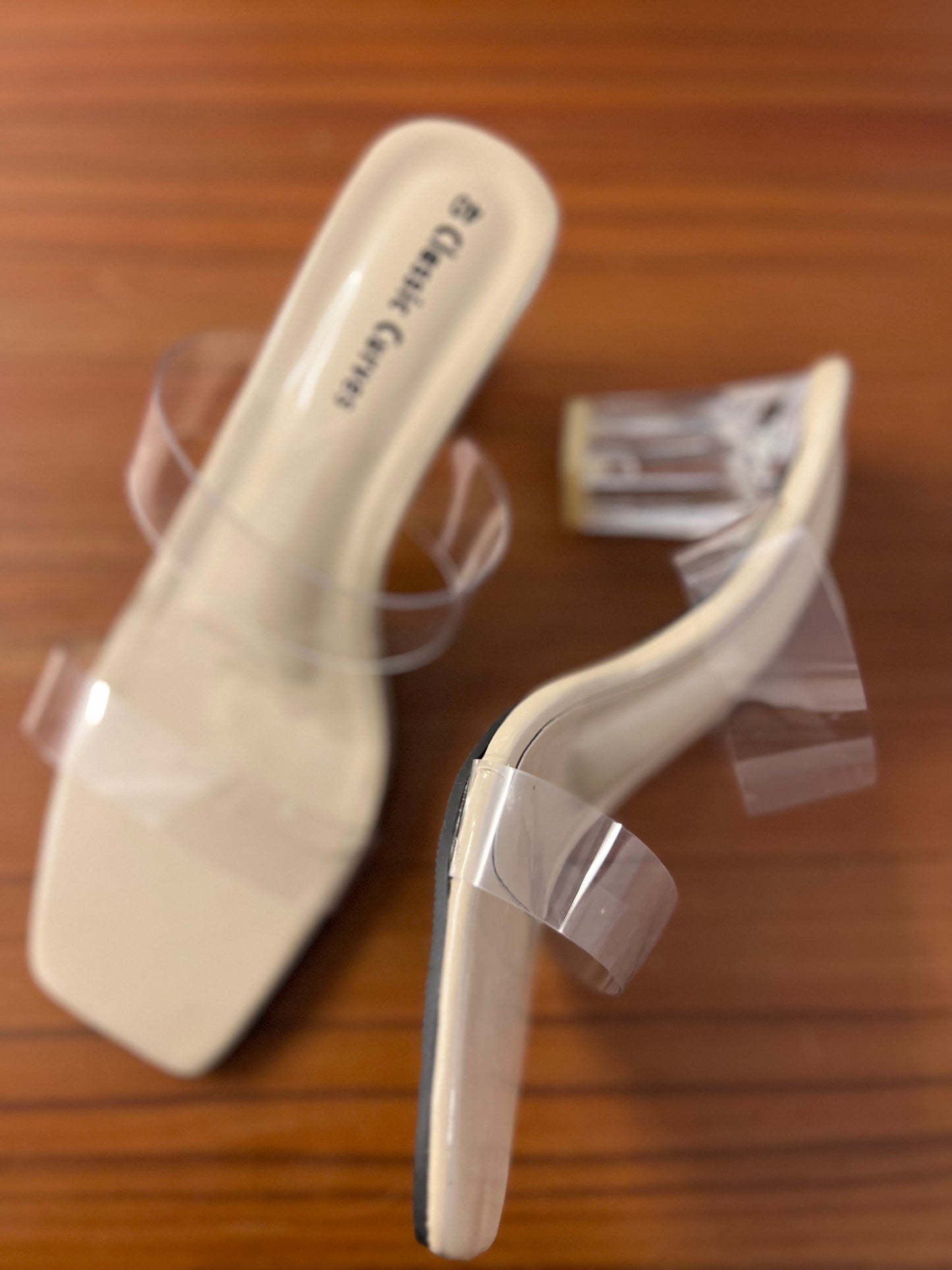 Transparent Glass Heels - Cream