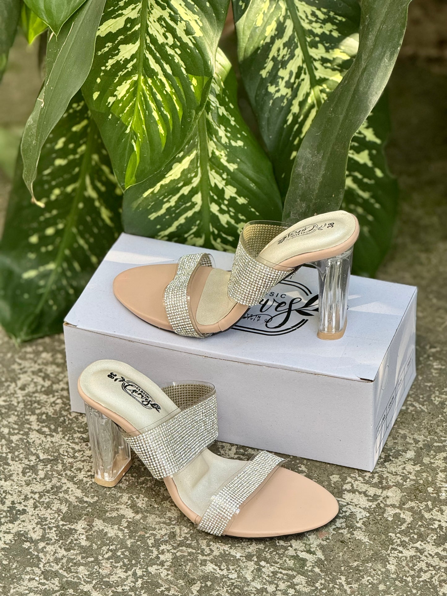 Stone Studded Glass Heels