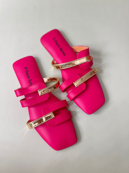 Basic Flats with gold straps - Hot pink